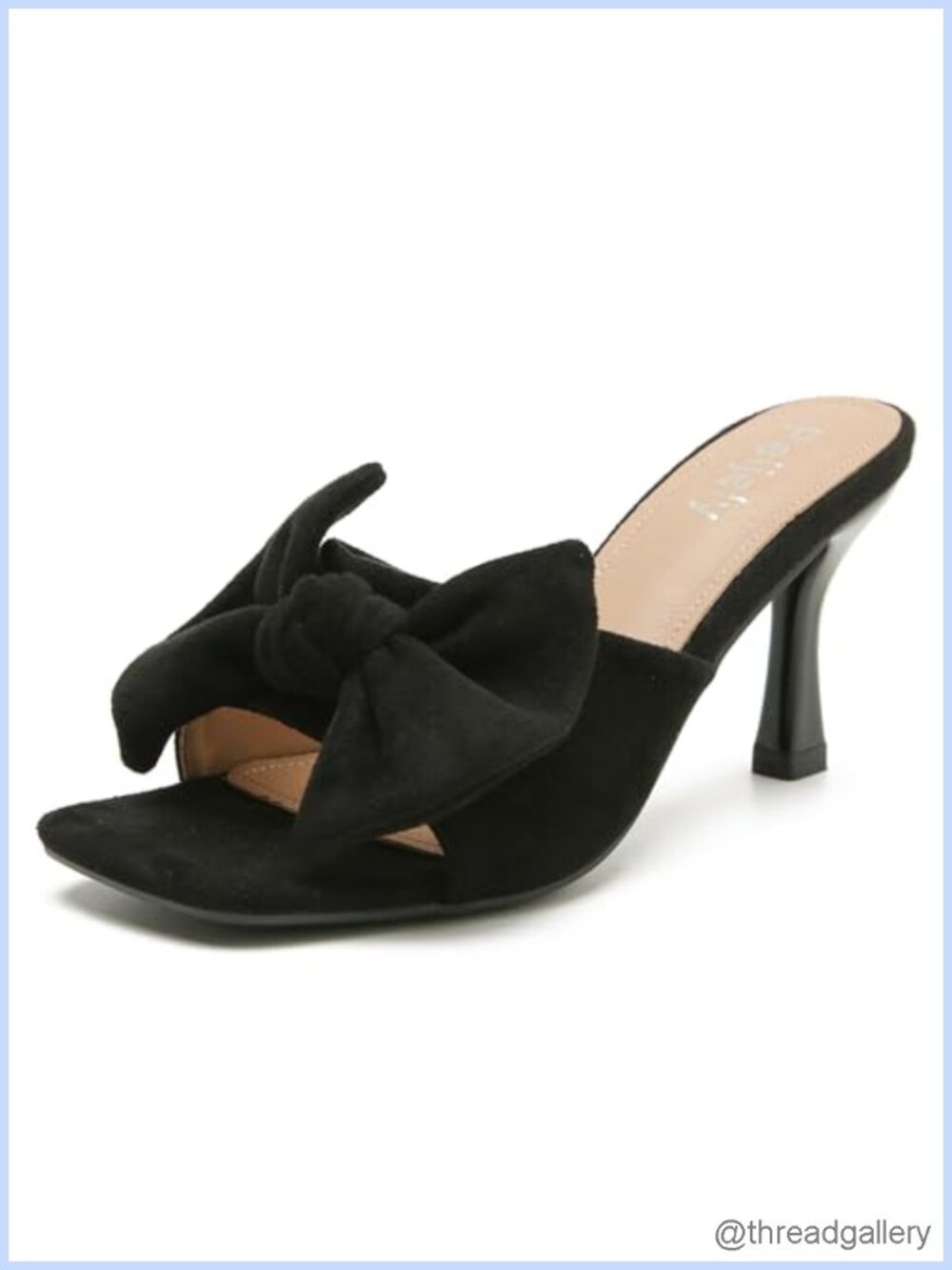 Suede Bow Mule Kitten Heel Square Open Toe Slip-On Sandal